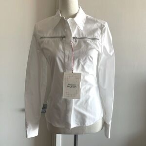 Alexander McQueen Zip-Embellished Poplin White Button Down Shirt 36 / XS